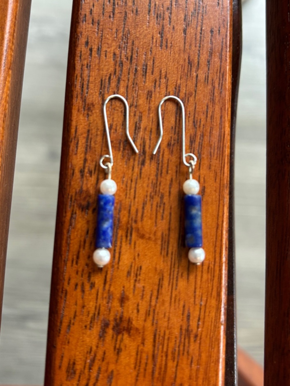 Blue Lapis and Pearl Drop Earrings - Elegant Blue Statement
